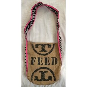 Tory Burch FEED Holt Renfrew Burlap Jute Crossbody Bag Pink Geo Strap Beach Boho